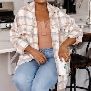 Pink Lily Plaid Wool Oversized Shacket Jacket
